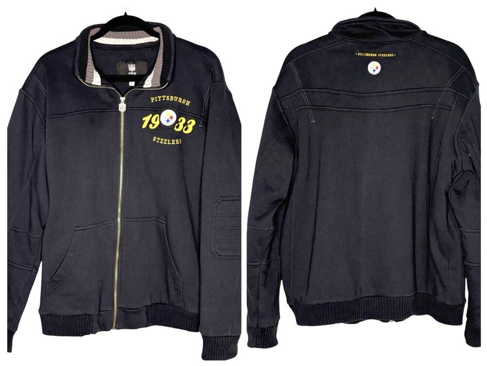 NFL Proline Mens L Pittsburgh Steelers Heavy Black Sherpa Lined Jacket Coat